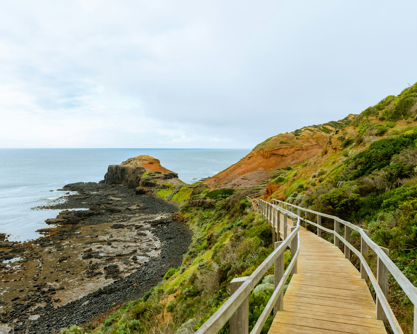 A long shot of a boardwalk leading to coastline