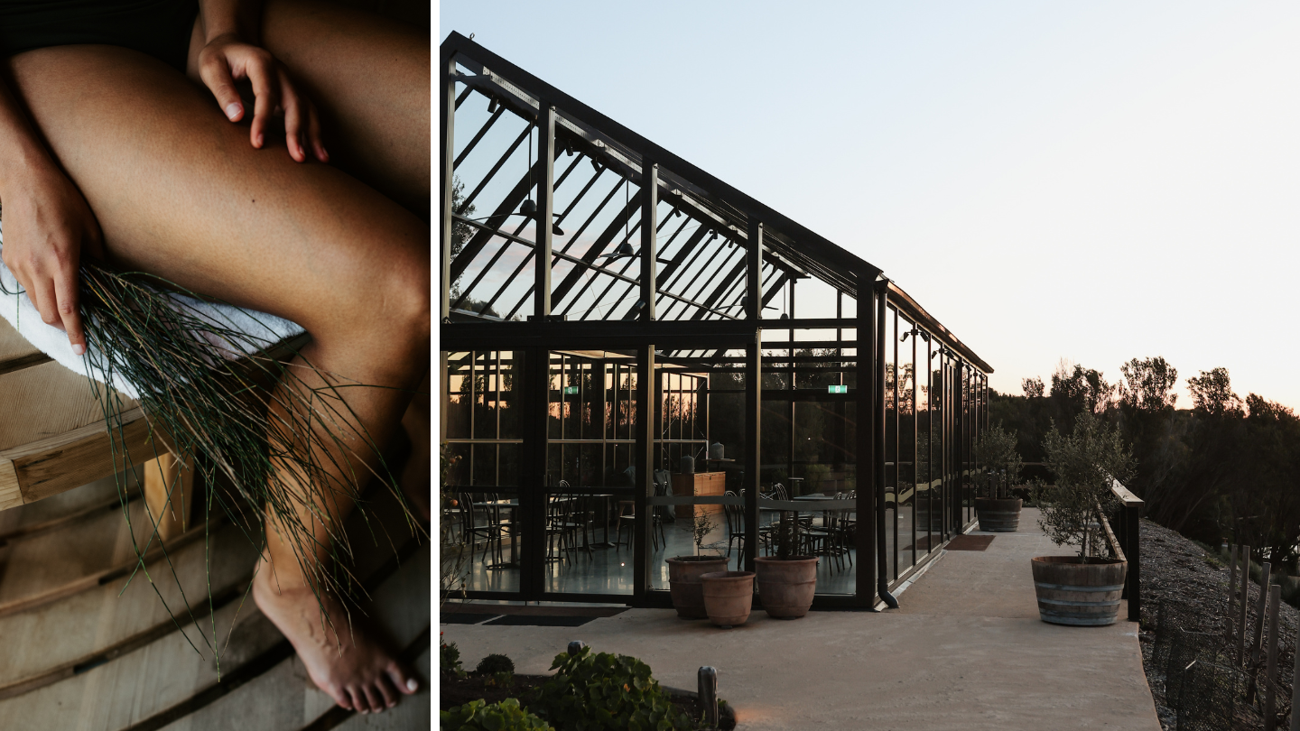 A sauna image next to a glasshouse image