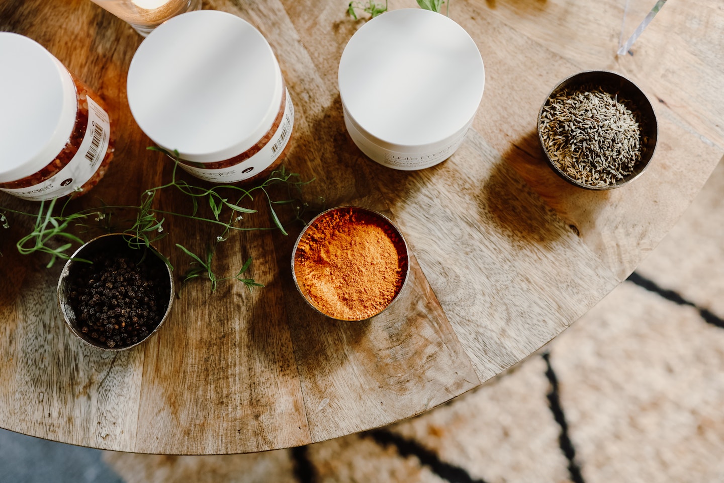 Products on a wooden table
