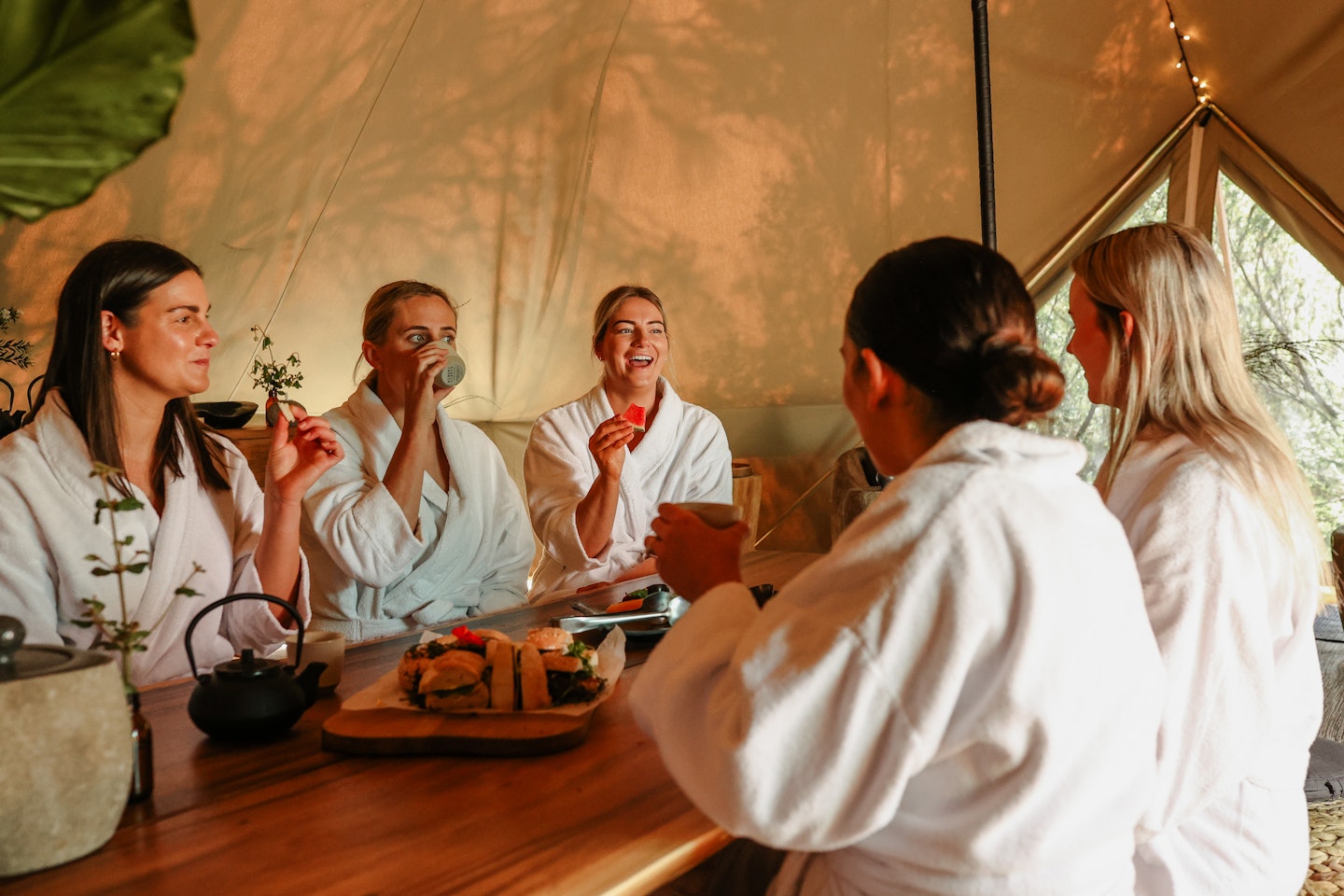A group of guests in the tea house