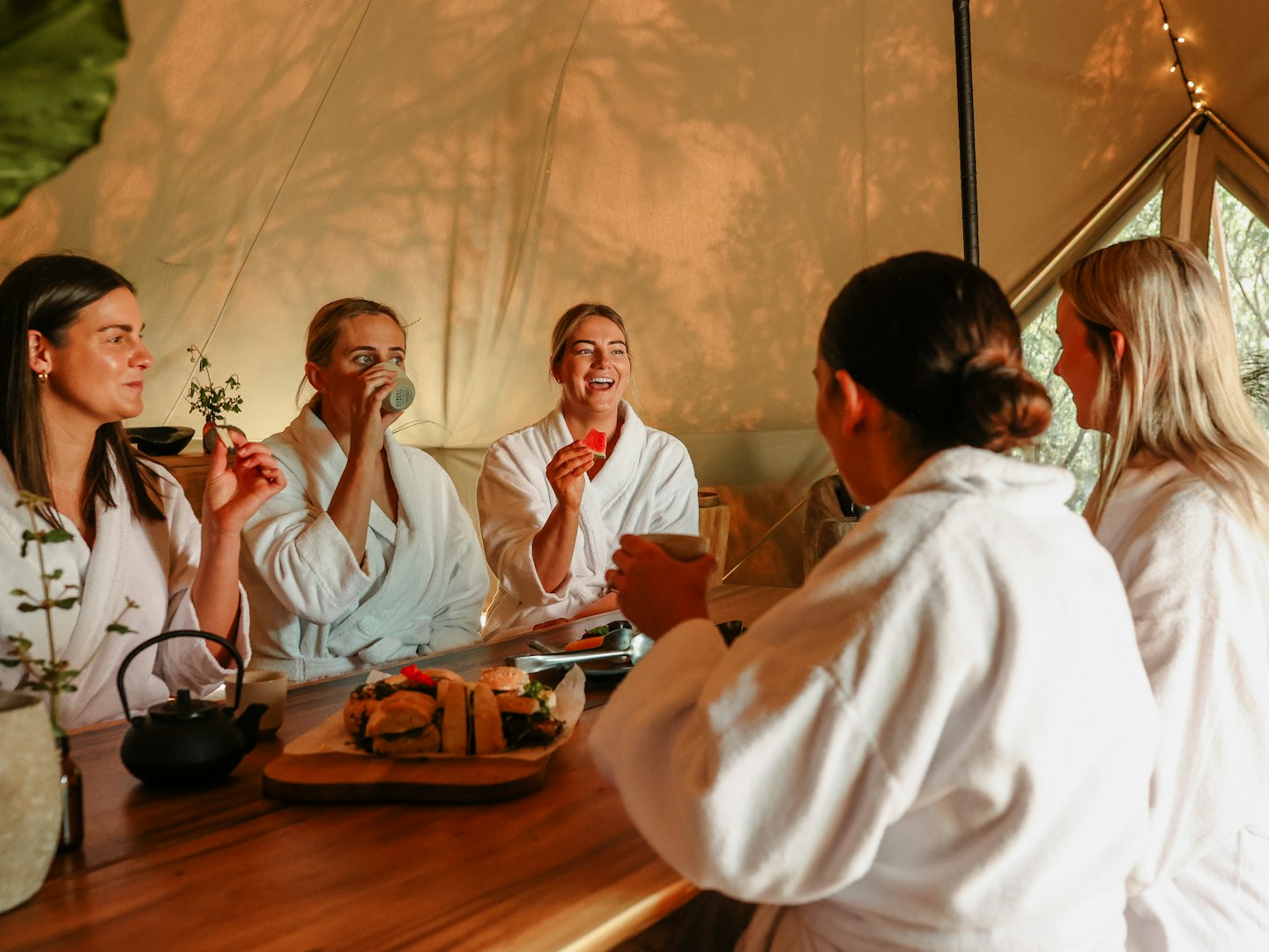 A group of guests in the tea house