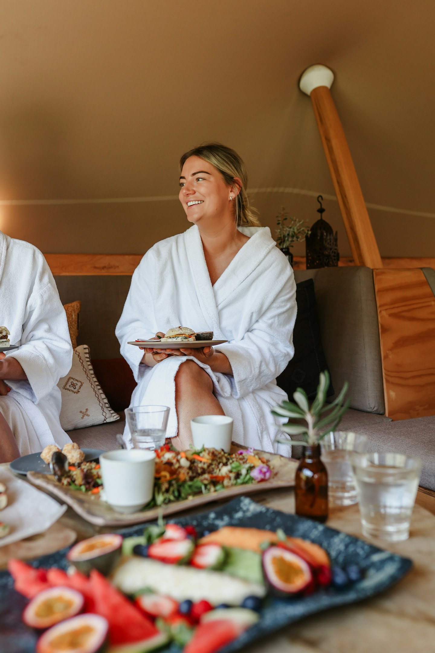 A guest dining in the Moroccan Pavilion