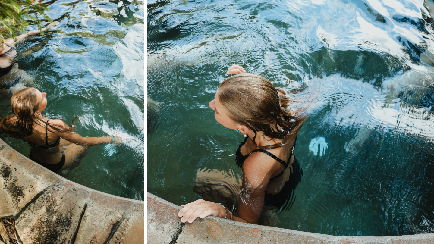 A young girl in the cold pool