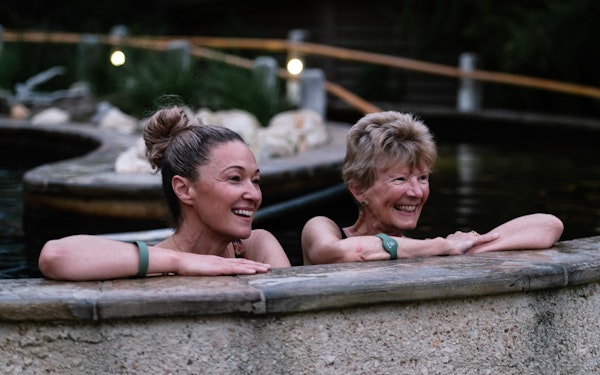 Twilight bathing at Peninsula Hot Springs