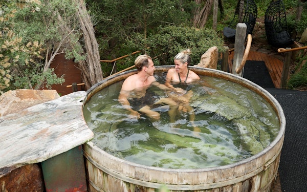 Valentine's Day: A couple sitting in the barrel pool