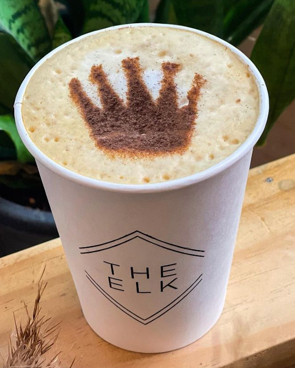 The Elk Brooklyn brewed coffee with crown design.