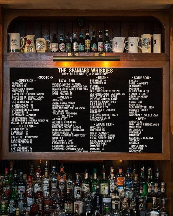 The Spaniard whiskey list