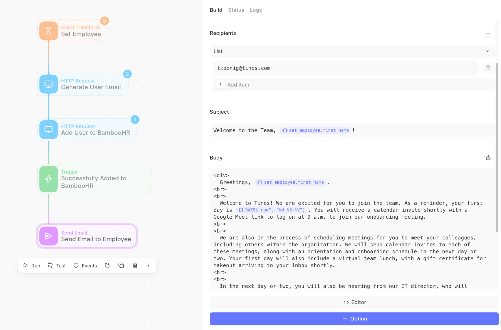 Formatting an email in Tines