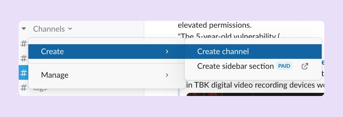 Creating a channel in Slack