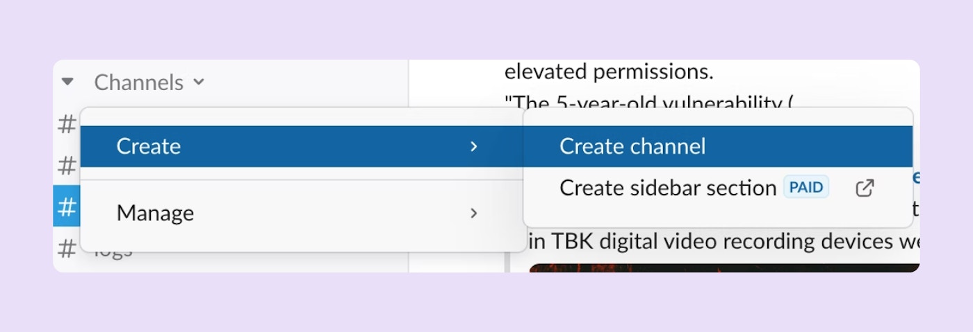 Creating a channel in Slack