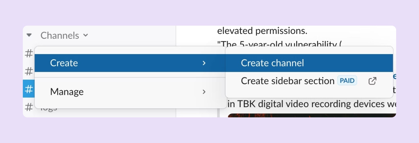 Creating a channel in Slack