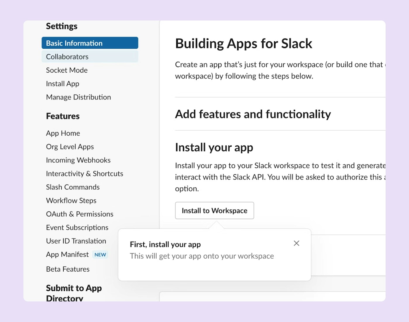 Building apps for Slack - installing an app on your Slack workspace
