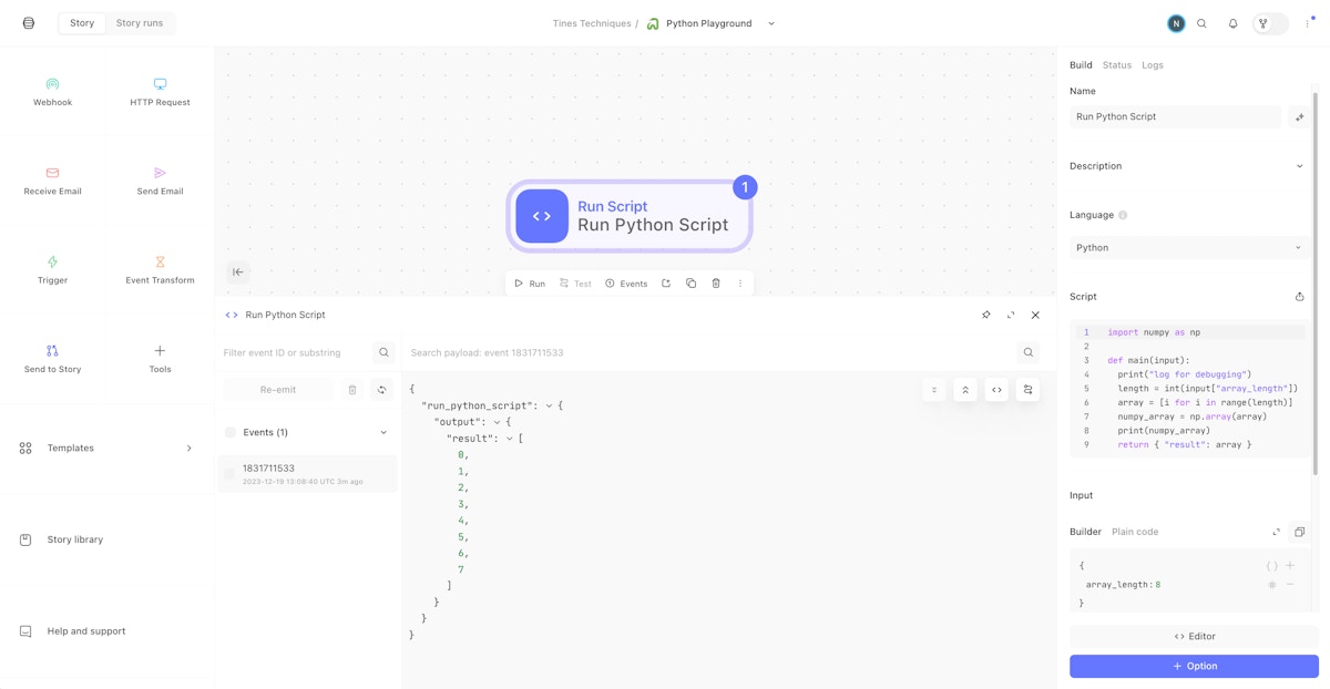 Running Python script in Tines