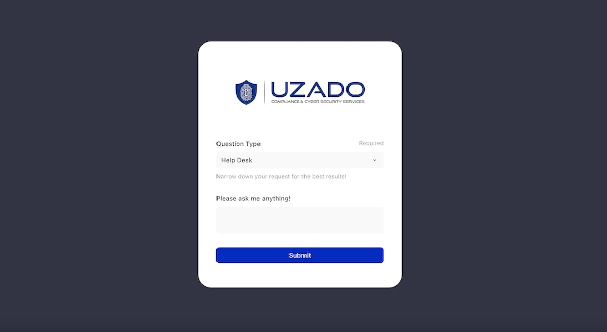 A sample webpage with form, built using Tines Pages
