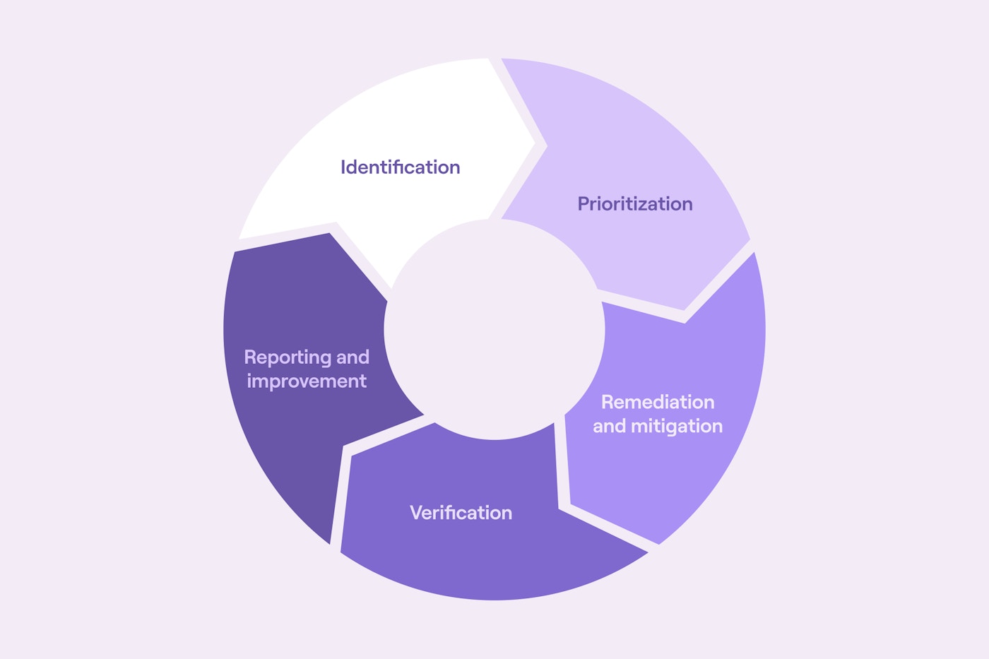 Vulnerability lifecycle - Identification, Prioritization, Remediation and mitigation, Verification, Reporting and improvement