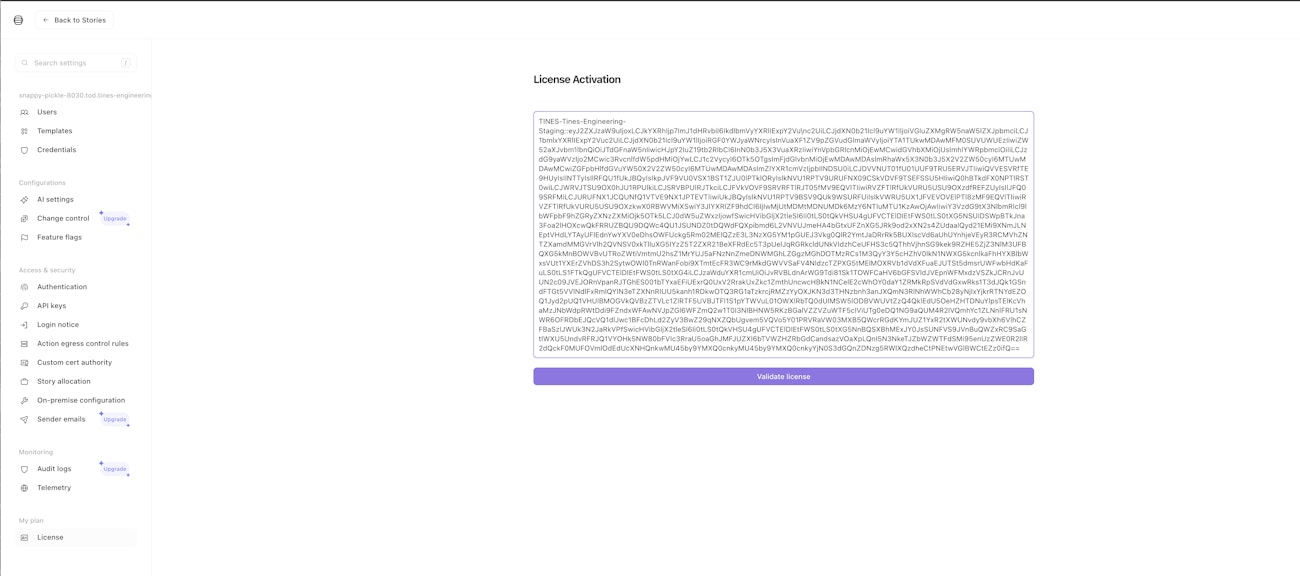 license key submission page