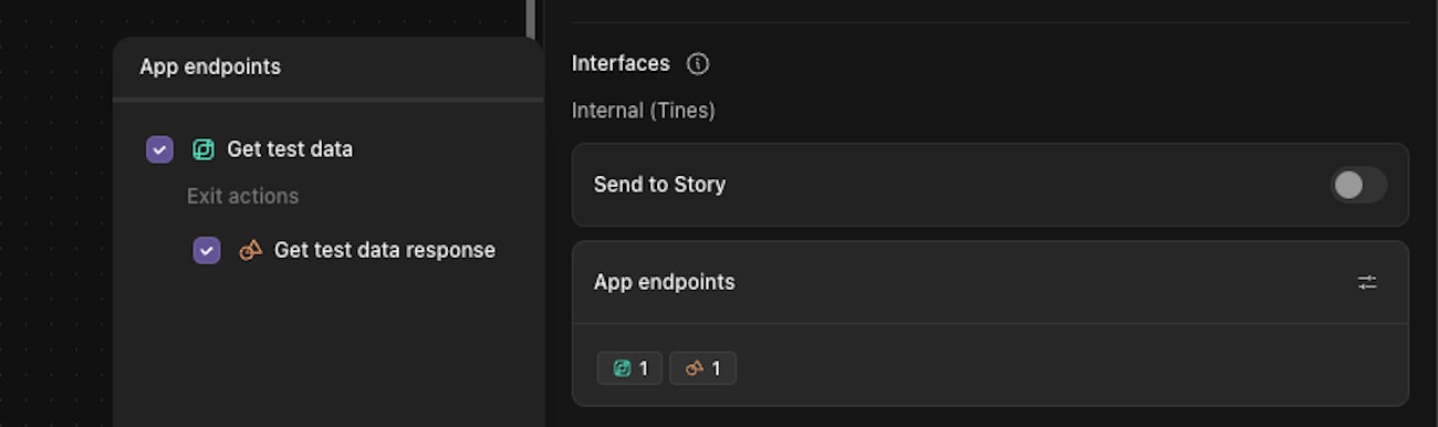 Displays configuration settings for App endpoints on a Tines storyboard