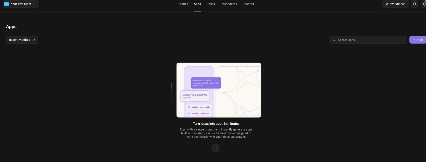 Entry page for Apps, first page seen upon navigating to Apps section