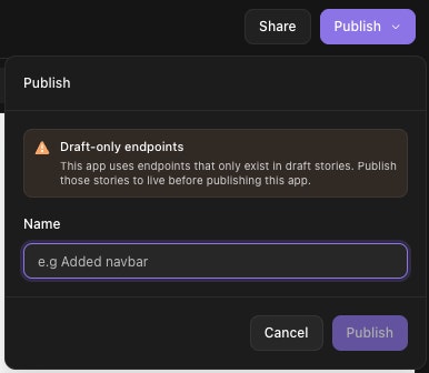 Draft endpoints warning message from Publish area