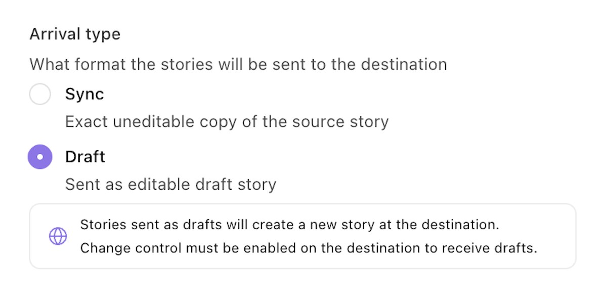 Story syncing arrival type selection UI