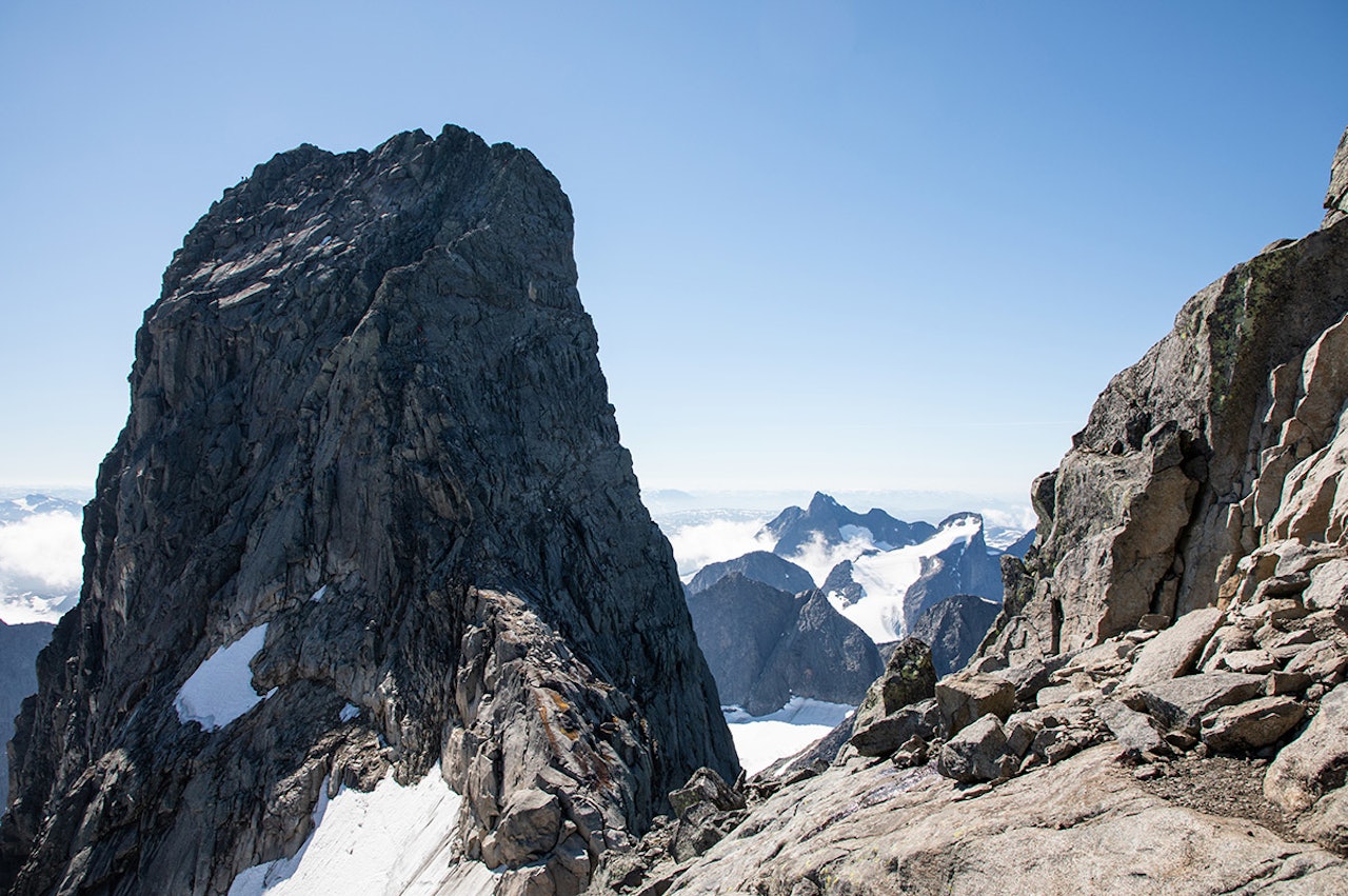 NORGES TREDJE HØYESTE: Store Skagastølstind sett fra Mohns skar, hvor Slingsby startet førstebestigningen. Foto: Tore Meirik  NORGES TREDJE HØYESTE: Store Skagastølstind sett fra Mohns skar, hvor Slingsby startet førstebestigningen. Foto: Tore Meirik