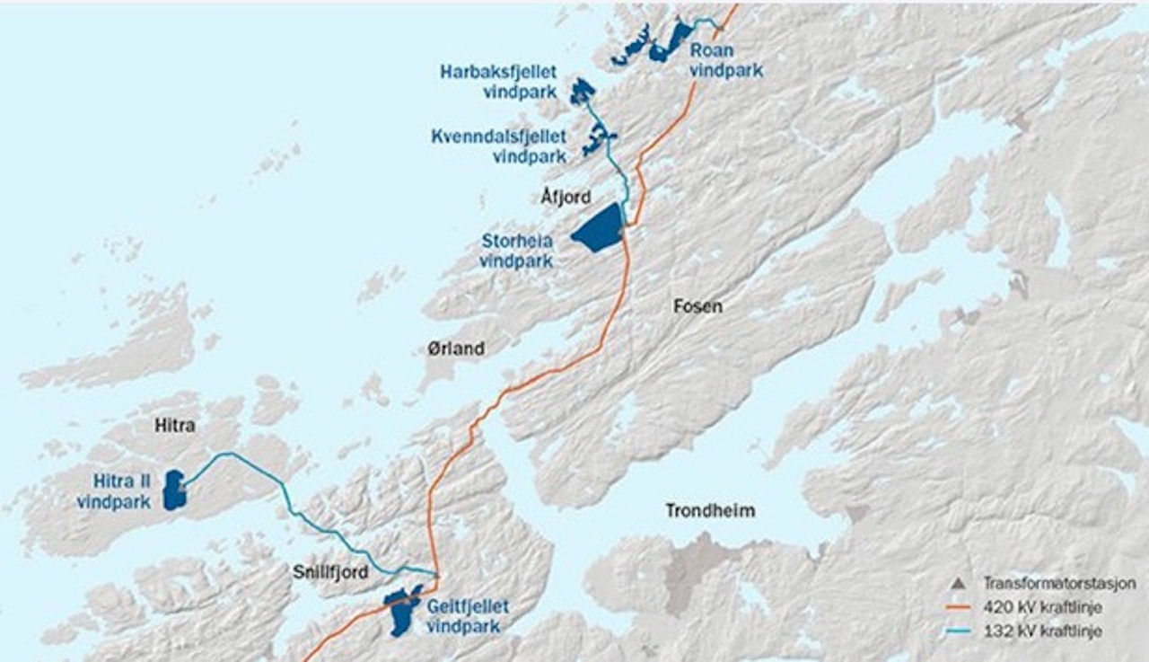 VINDKRAFT: Fosen Vind etablerer Europas største vindkraftprosjekt på land Så godt som alle fjellområdene og kystheiområdene i Trøndelag, som ikke er vernet er blant disse analyseområdene, er aktuelle for utbygging. Illustrasjon: Statkraft VINDKRAFT: Fosen Vind etablerer Europas største vindkraftprosjekt på land Så godt som alle fjellområdene og kystheiområdene i Trøndelag, som ikke er vernet er blant disse analyseområdene, er aktuelle for utbygging. Illustrasjon: Statkraft
