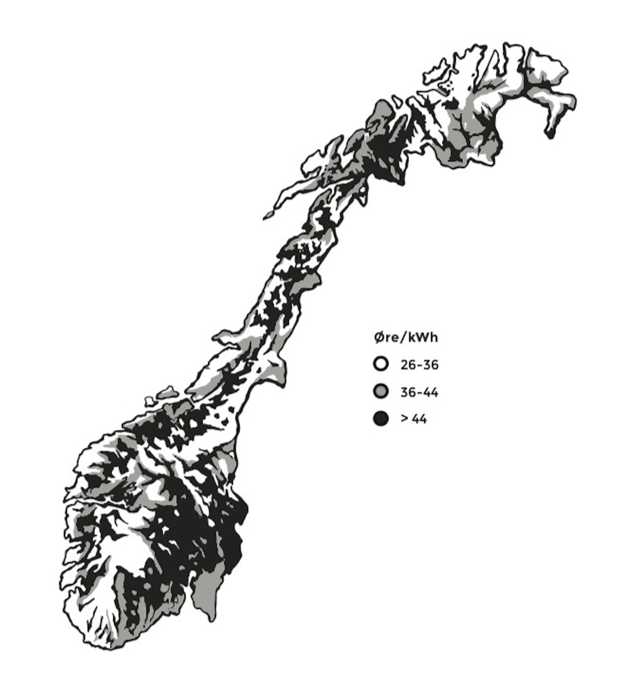 VINDKRAFT: NVEs foreløpige kart deler opp landet i «nei», «trolig nei» og «kanskje». 43 områder skal analyseres for å identifisere de mest egnede områdene for vindkraft i Norge. Vindhastighet er mest avgjørende for produksjonskostnaden i de ulike områdene. Illustrasjon: Kristian Tiller Torsvik VINDKRAFT: NVEs foreløpige kart deler opp landet i «nei», «trolig nei» og «kanskje». 43 områder skal analyseres for å identifisere de mest egnede områdene for vindkraft i Norge. Vindhastighet er mest avgjørende for produksjonskostnaden i de ulike områdene. Illustrasjon: Kristian Tiller Torsvik