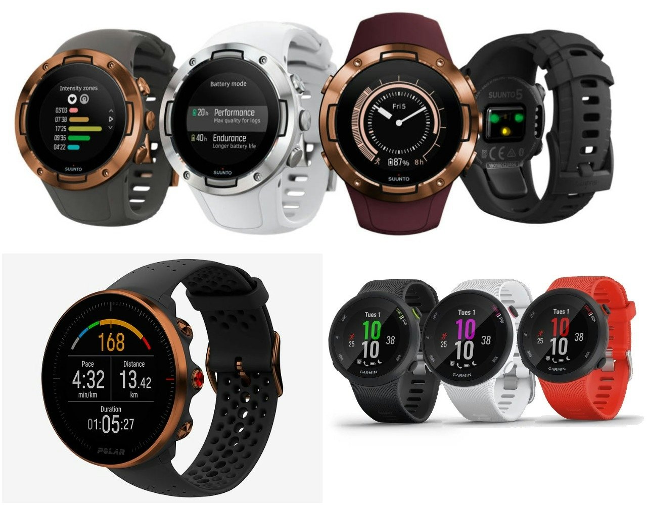 GARMIN forerunner 45, Polar Vantage M, Suunto 5