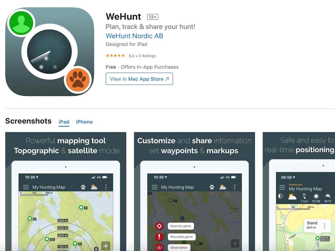 Selskapet Open Air Group fortsetter å vokse og kjøper opp den populære jaktappen WeHunt. Foto: Skjermdump fra AppStore Bildet er en skjermdump av butikksiden til WeHunt-appen i AppStore. Foto: Skjermdump fra AppStore