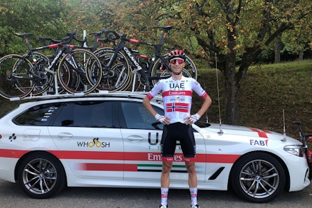 BEVISET: Sven Erik Bystrøm i sin nye, norske mesterskapstrøye. Foto: UAE Emirates.  BEVISET: Sven Erik Bystrøm i sin nye, norske mesterskapstrøye. Foto: UAE Emirates.