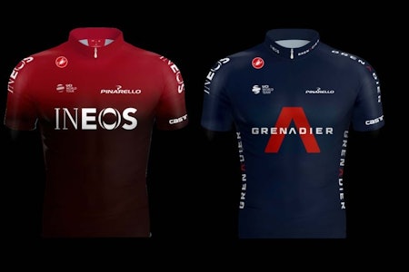 NYE DRAKTER: Ineos blir til Ineos Grenadiers, og det er trolig denne drakten laget er blitt observert med i Alpene.  ineos grenadiers drakt