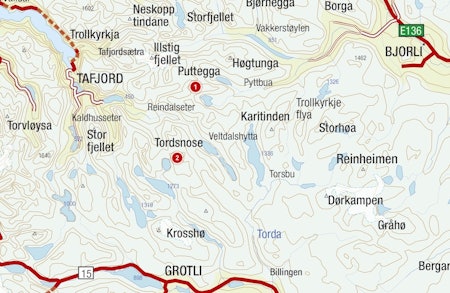 Kart for Tafjordfjella