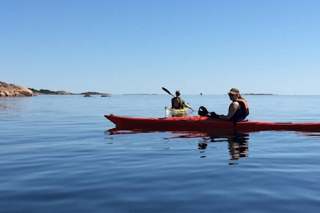 KAJAKKTUR: Vi legger ut fra Hamresanden i Kristiansand. Foto: Malin Jacob padletur kajakk kristiansand