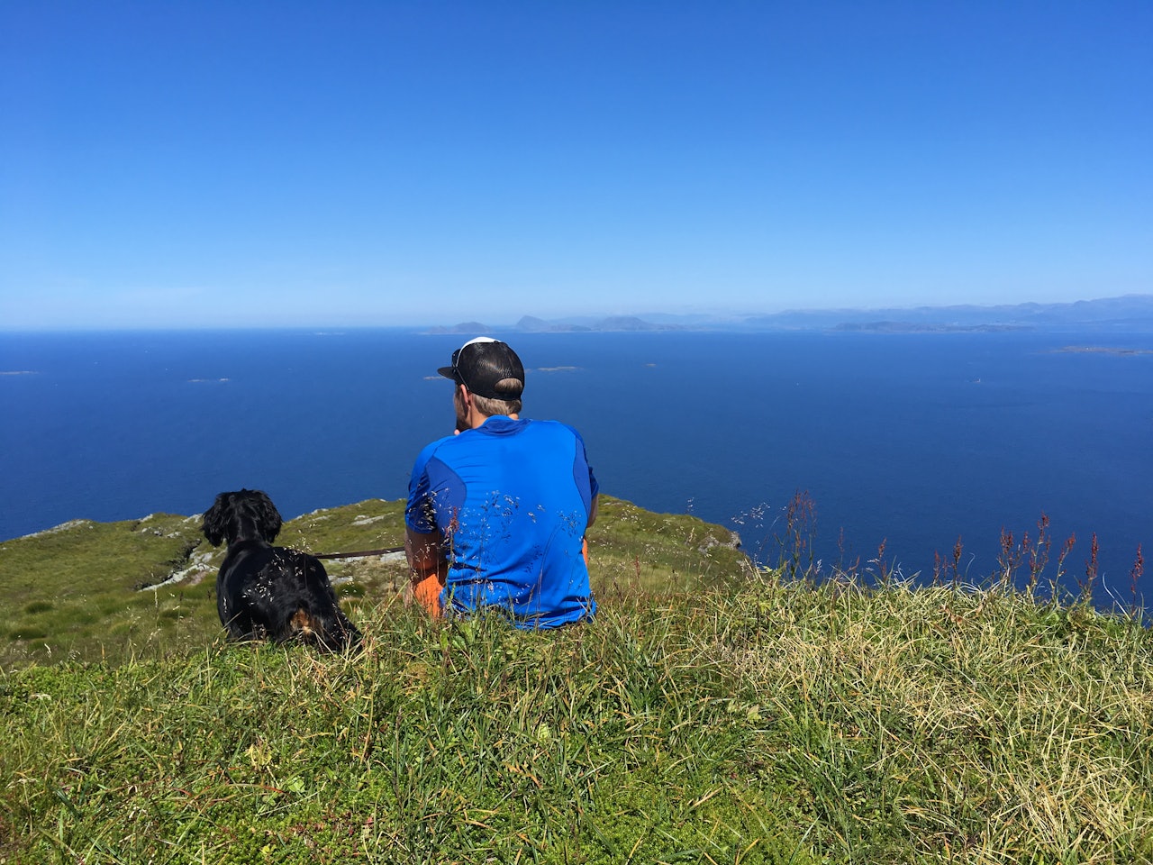 FERIE: Kva med å bare logge av i sommar? Foto: Malene Haukøy mann med hund fjordutsikt
