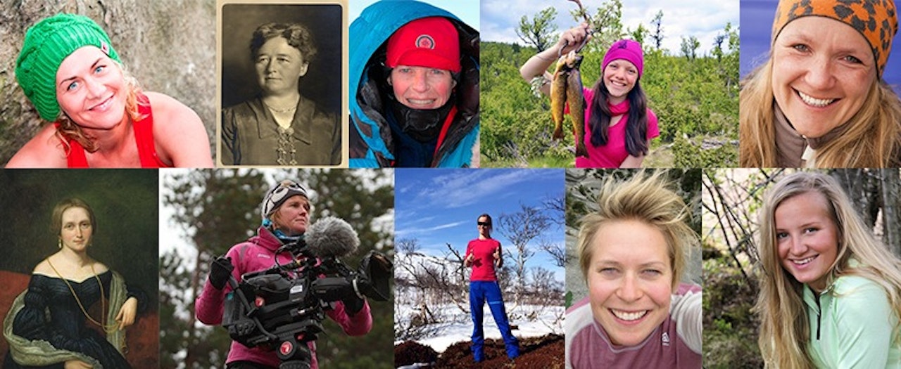 BRA DAMER: Øverst fra venstre: Cecilie Skog, Kristine Bonnevie, Liv Arnesen, Maria Grøntjernet, Sigri Sandberg, Camilla Collett, Ingrid Jacobsen, Camilla Rudidaken, Kristin Folsland Olsen, Tonje Blomseth. kvinner og friluftsliv