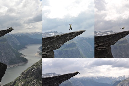 LYKKELIG SLITEN: Stiv og støl i fire dager etter denne turen, men Camilla Finnanger Haugen var storfornøyd med å komme opp på Trolltunga. Alle foto: Sandra Lappegard Via Ferrata Odda Trolltunga Himmelstigen