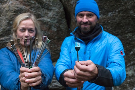 Bukett av kiler: Tradklatrer Paula Voldner og redaktør Dag Hagen snakker om kiler. Bilde: Christian Nerdrum Kiler guide bruk klatring paula voldner Dag Hagen