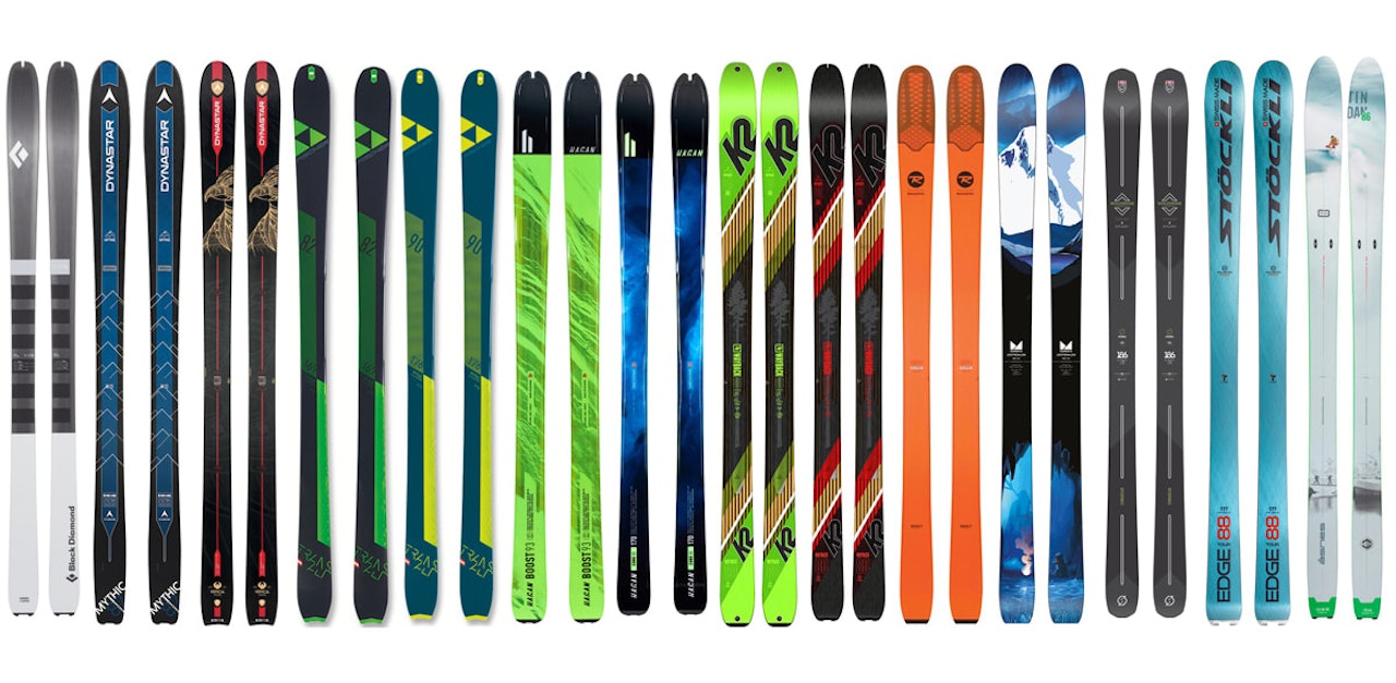 ALLSIDIG TEST: Fra venstre: Black Diamond Helio 76, Dynastar Mythic 87 Carbon, Dynastar Vertical Eagle, Fischer Transalp Carbon 82, Fischer Transalp Carbon 90, Hagan Boost 93, Hagan Core 83, K2 Wayback 88, K2 Wayback 80, Rossignol Seek 7 HD, SGN Jostedalen Carbon, Stereo Carbon Wolverine v2, Stöckli Edge Tour 88 og Åsnes Tindan. ALLSIDIG TEST: Fra venstre: Black Diamond Helio 76, Dynastar Mythic 87 Carbon, Dynastar Vertical Eagle, Fischer Transalp Carbon 82, Fischer Transalp Carbon 90, Hagan Boost 93, Hagan Core 83, K2 Wayback 88, K2 Wayback 80, Rossignol Seek 7 HD, SGN Jostedalen Carbon, Stereo Carbon Wolverine v2, Stöckli Edge Tour 88 og Åsnes Tindan.