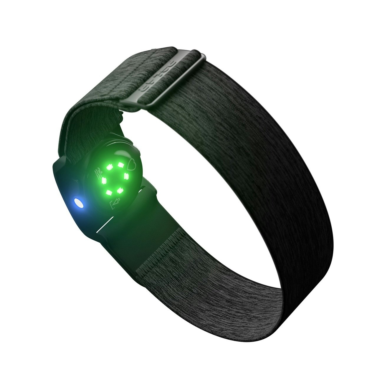 OPTISK SENSOR: Alle med en ny pulsklokke kjenner til lysene som måler pulsen i armen din. Polar Verity Sense fester du rundt overarmen for mer presis måling. Polar Verity Sense