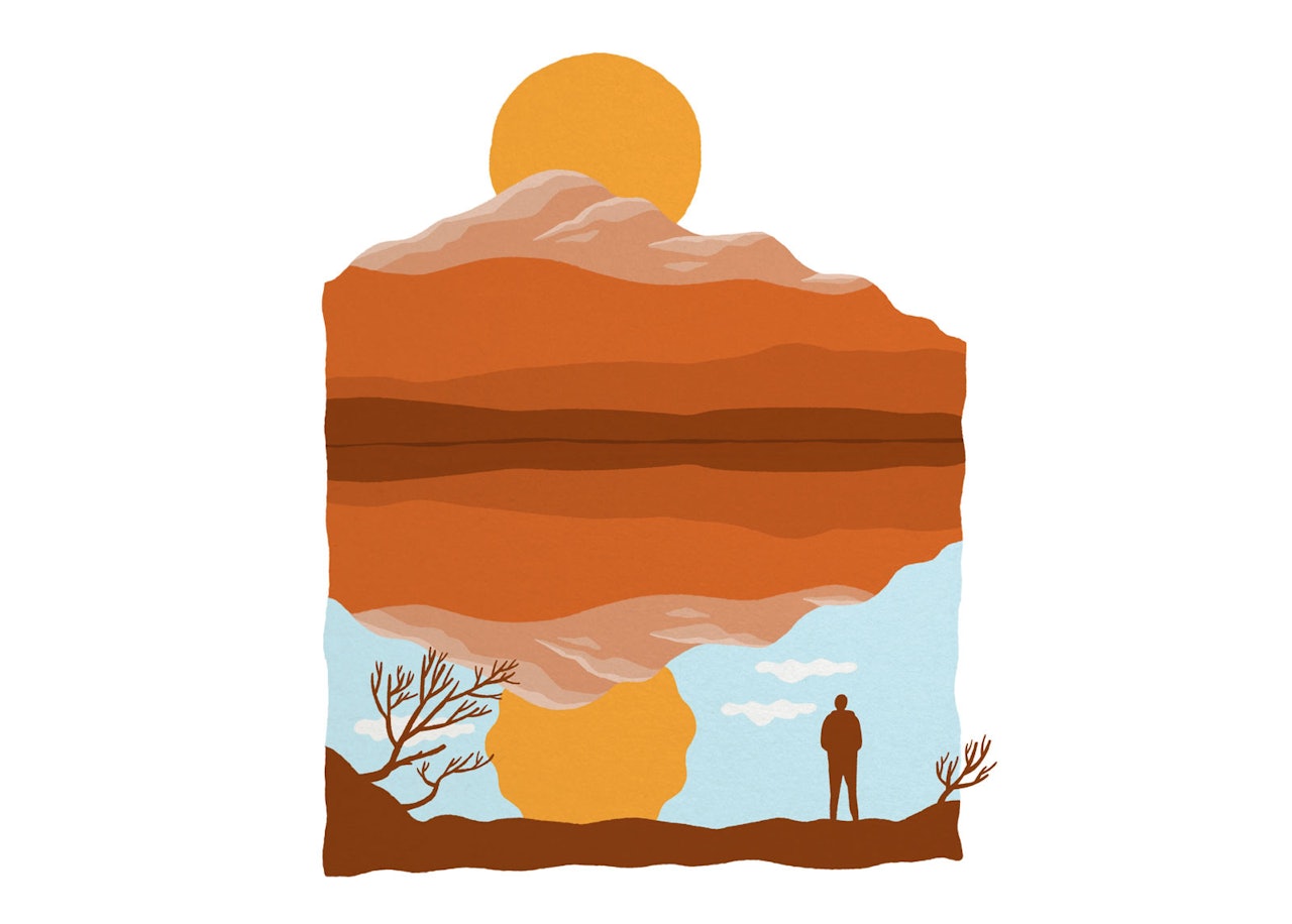 UTE ET STED: Det er ikke meningen at du skal finne dette fjellet. Det er litt mitt, skriver Eivind Eidslott. Illustrasjon: Anne Vollaug Eivind Eidslott hemmelige fjell