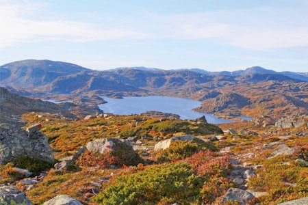 I SYNINGOM: Fin utsikt utover fjellheimen med Sloarosvatnet. Foto: Charlotte Beckmann Østeby hardangervidda
