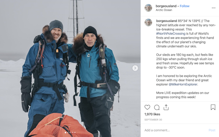 Polfarerne Børge Ousland og Mike Horn er for tiden på vei over Nordpolen og meget tynn havis. Foto: Stein A Retzlaff / Team Pangaea
