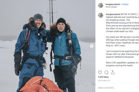 Polfarerne Børge Ousland og Mike Horn er for tiden på vei over Nordpolen og meget tynn havis. Foto: Stein A Retzlaff / Team Pangaea