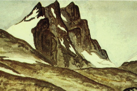 TINDENE: Akvarell av Skagastølstindane, malt av Henrik Wergeland i 1832.  Skagastølstindane maleri