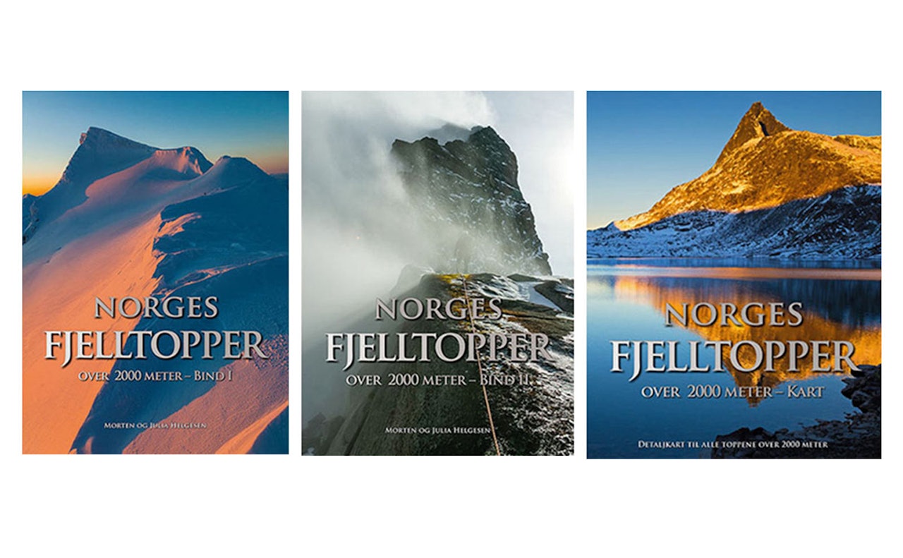 Norges fjelltopper over 2000 meter, Bind l, ll og kartkompendium . Forfatter: Julia og Morten Helgesen. Forlag: Glittertind