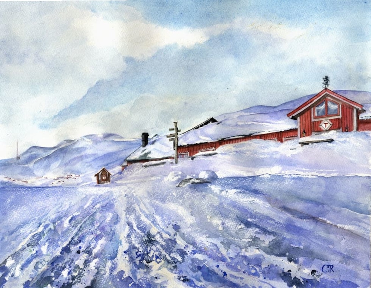 Vinter på Fondsbu, maleri av Charlotte May Rintler Charlotte May Rintler Fondsbu