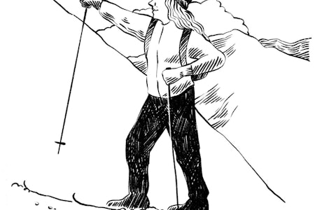 SKIEVENTYR: Birgit var så glad i å være på ski på fjellet. For å få prøve seg på prins Aksel måtte man gå på ski på tre fjell, det hadde kongen og den nye dama hans bestemt. Illustrasjon: Anne Vollaug SKIEVENTYR: Birgit var så glad i å være på ski på fjellet. For å få prøve seg på prins Aksel måtte man gå på ski på tre fjell, det hadde kongen og den nye dama hans bestemt. Illustrasjon: Anne Vollaug