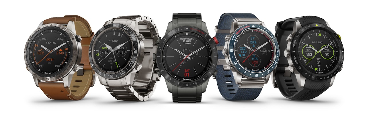 LUKSUS-KLOKKER: Garmin tar opp kampen med klokkemerker som Tag Heuer og Tissot når de nå lanserer MARQ-serien. Garmin MARQ pulsklokker