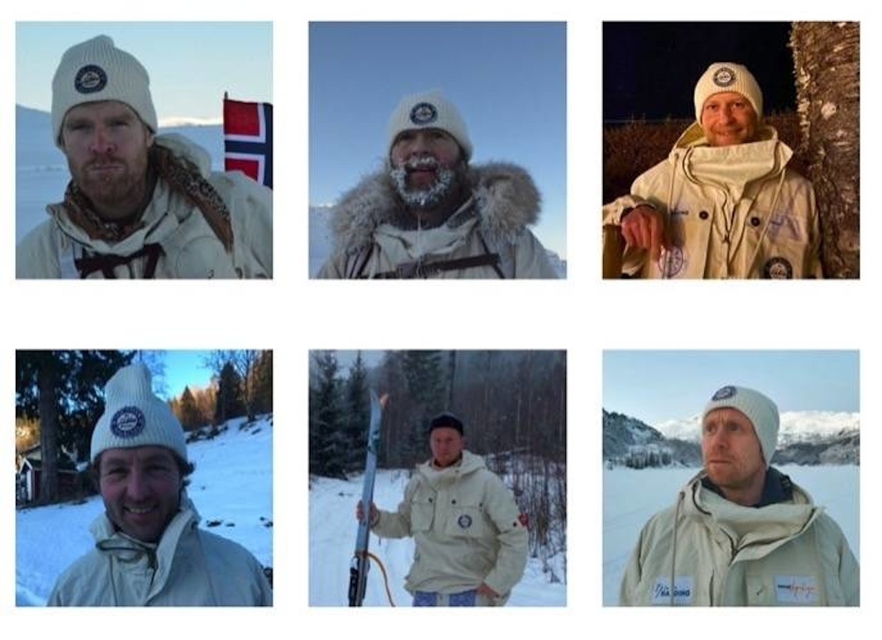 DRONNING SONJAS HONNØRMARSJ: Deler av ekspedisjonslaget som gikk fra Hardanger til hovestaden. dronning sonjas honnørmarsj