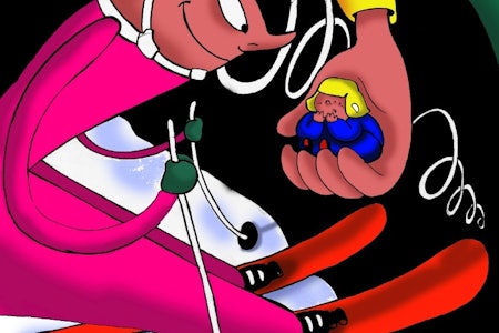 MESTRE FJELLET: Av vår statsministers personlige møte med koronaen kan vi lære en lekse. Handlingsregelen ble skrotet over natten i mars 2020, da Erna skjønte at hun var i livsfare, skriver Nils Farlund. Illustrasjon: Kristian Tiller ja, vi elsker dette landet illustrasjon kristian tiller